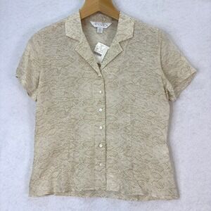 Casual Corner Annex Tan Silk‎ Snakeskin Print Button Up Blouse Womens 10 Vtg 90s